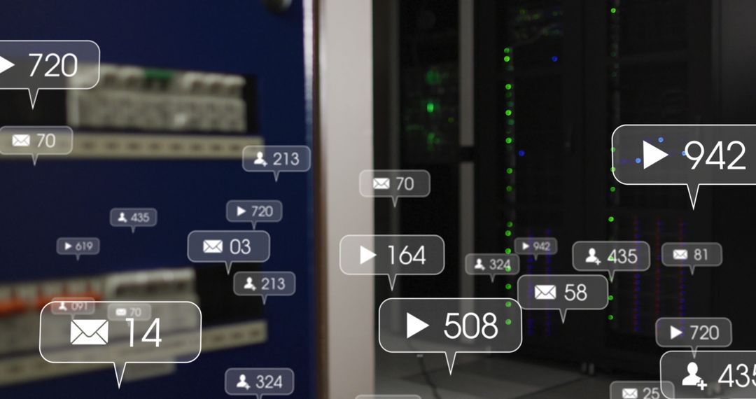 Social Media Notifications Floating over Data Center