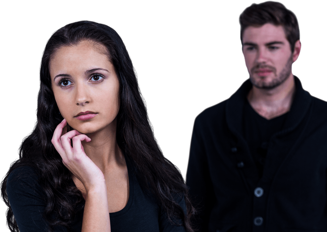 Transparent Couple Deep in Thought Relationship Concept