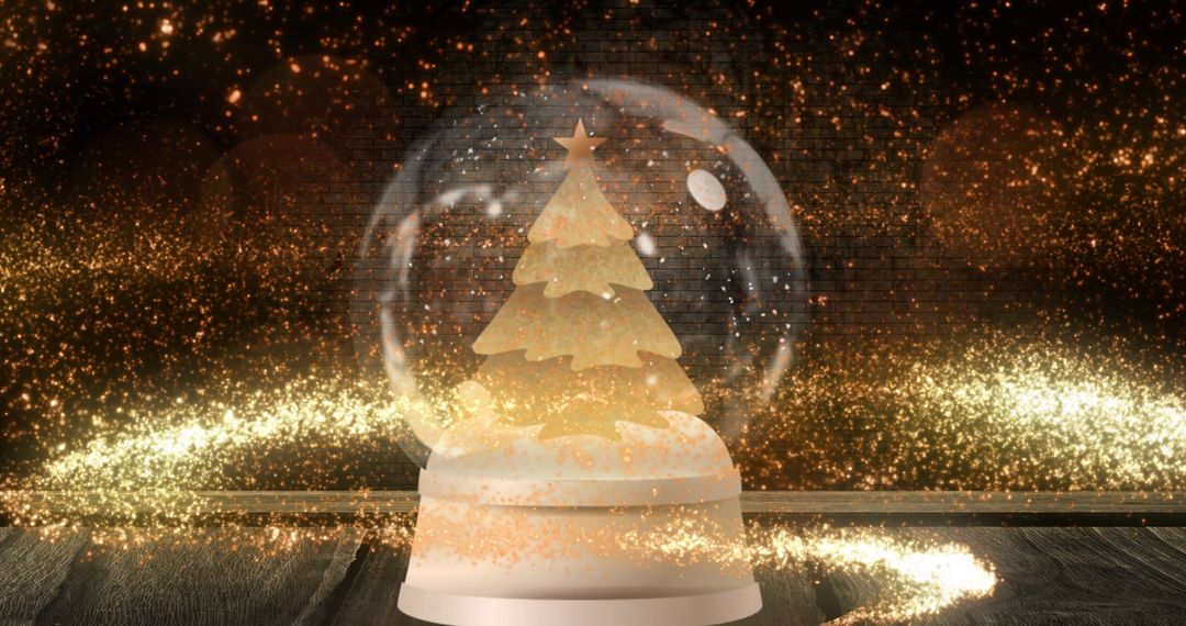 Enchanting Christmas Tree in Snow Globe Amidst Glowing Sparks - Free Images, Stock Photos and Pictures on Pikwizard.com