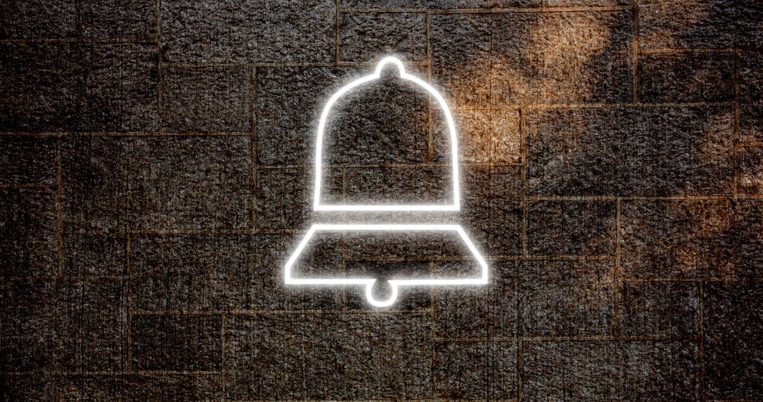 Glowing Neon Bell Icon on Rustic Brick Wall Backdrop - Free Images, Stock Photos and Pictures on Pikwizard.com