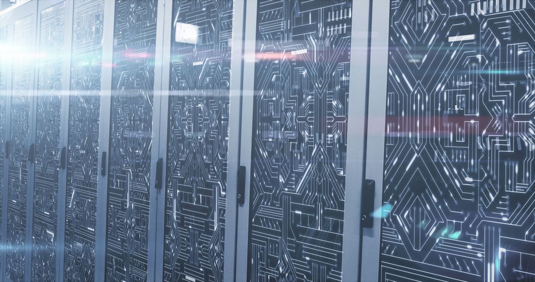 Futuristic Server Room with Circuit Design Panels
