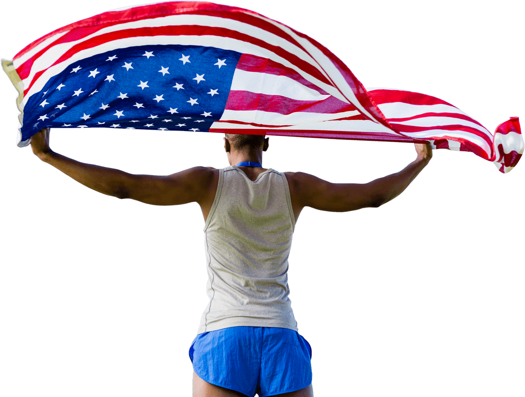 Athlete Running with USA Flag Transparent Background