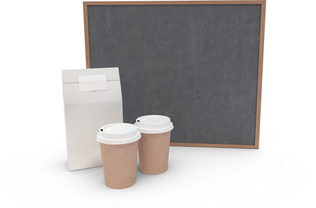 Transparent Paper Takeaway Food Bag and Cups with Blank Chalkboard - Download Free Stock Images Pikwizard.com