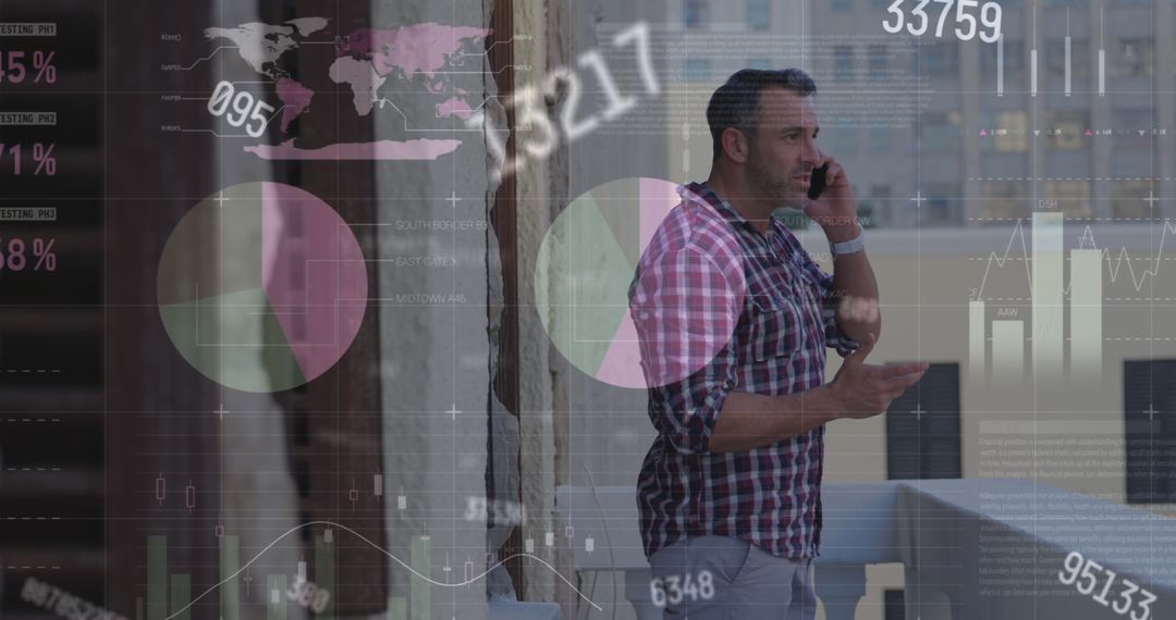 Businessman Analyzing Infographics and Data on Cellphone