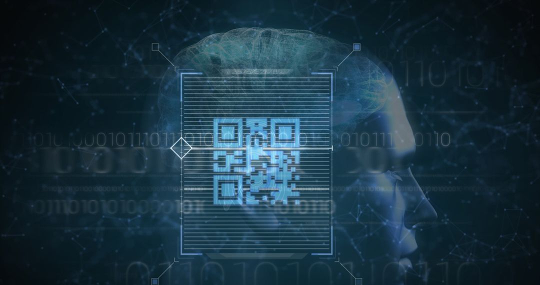 Digital QR Code Overlay on Human Brain with Binary Code Background - Free Images, Stock Photos and Pictures on Pikwizard.com
