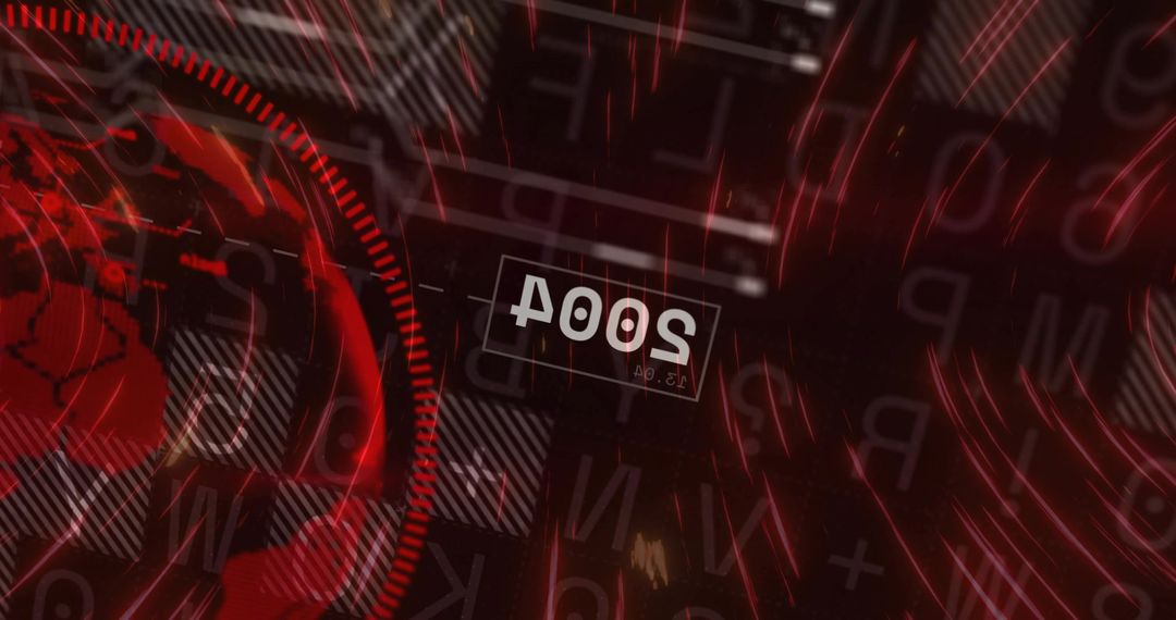 Futuristic Red Data Visualization with Inverted 2004 Label Globe Radar HUD Elements