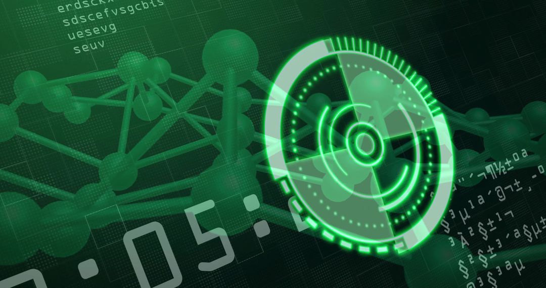 Futuristic Digital Interface with HUD and 3D Network Elements