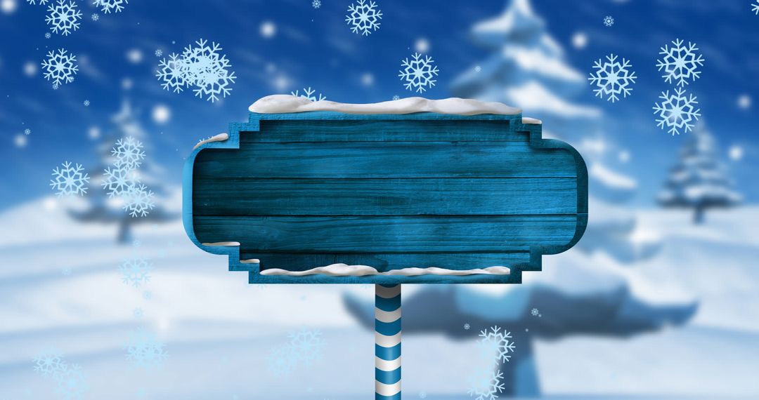 Snow-Filled Winter Scene with Blank Wooden Sign