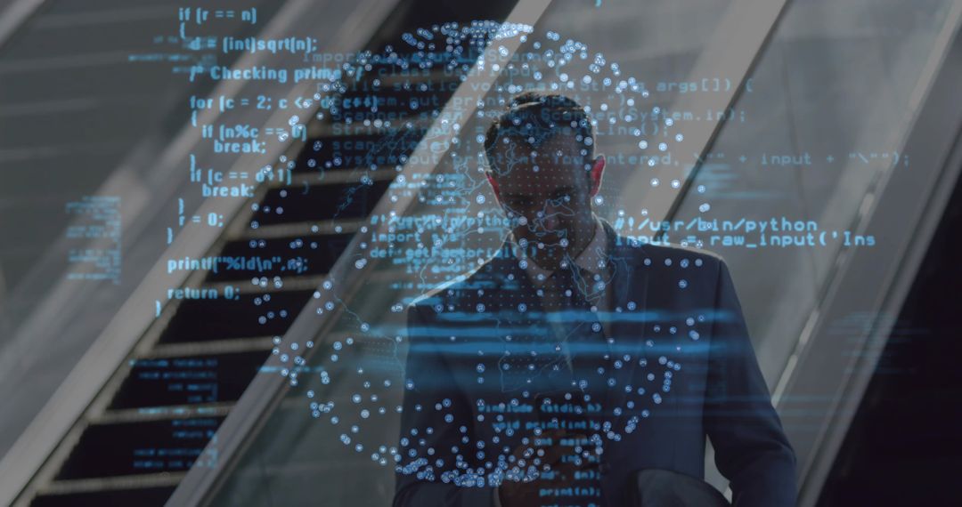 Business Professional Engaging with Futuristic Digital Interface in Modern Office