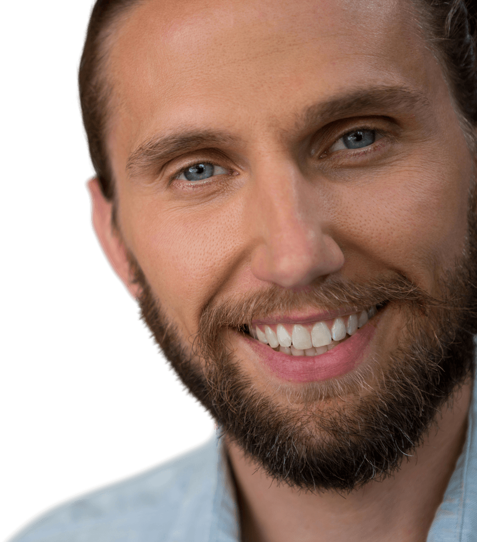 Smiling Caucasian Man on Transparent Background: Professional Expression