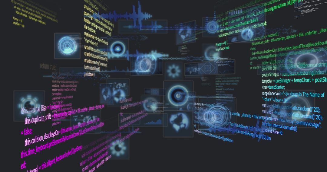Digital data streams and patterns on dark interface