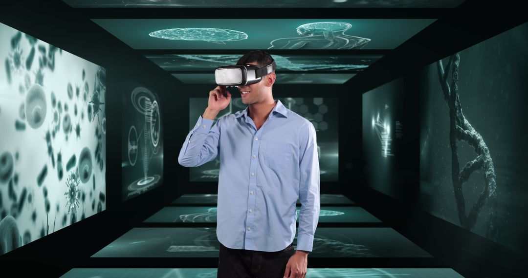 Businessman Engaging with Medical Data through VR Technology