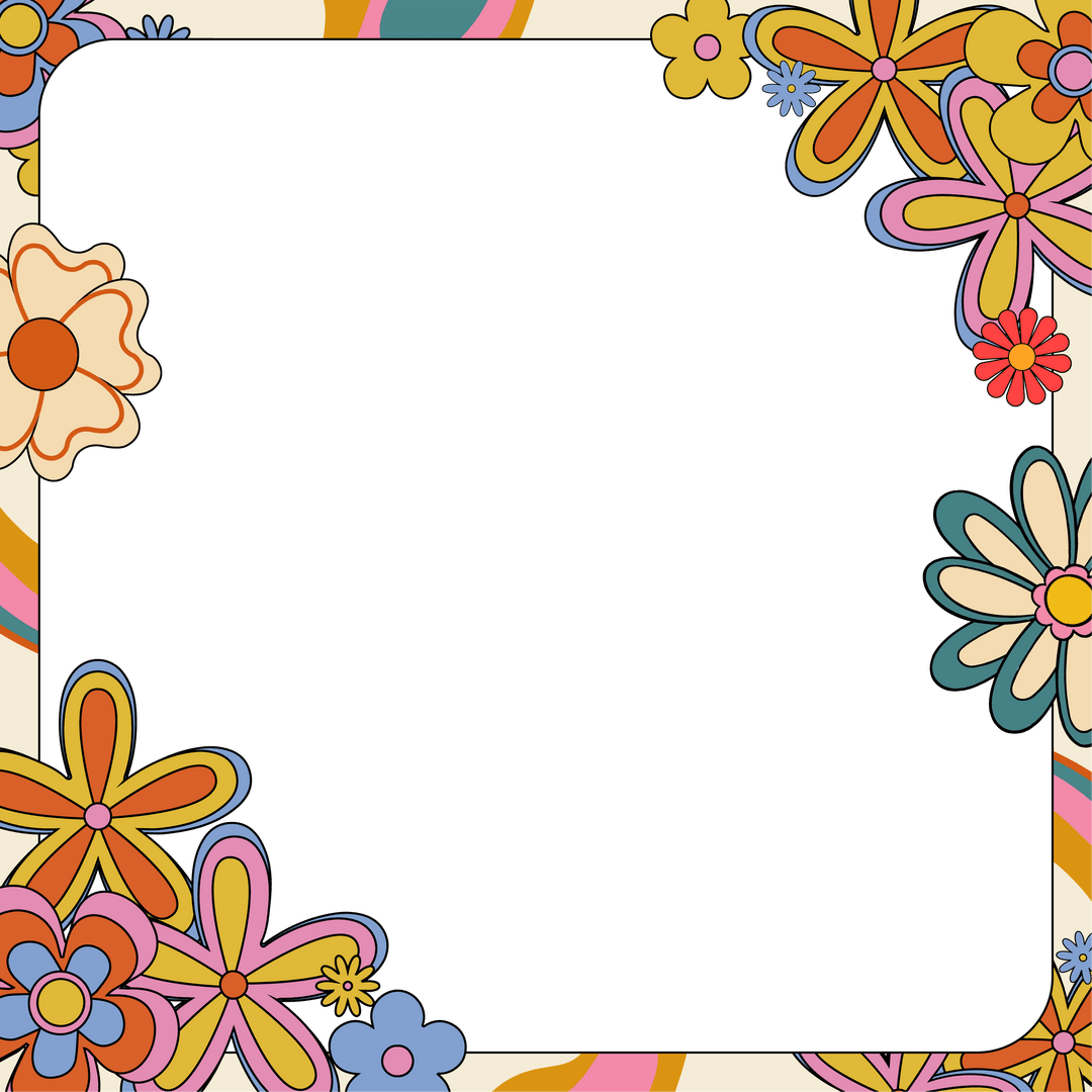 Retro Flower Frame on Transparent Background with Pastel Hues