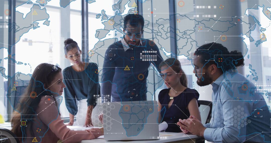 Team Analyzing Global Financial Data in Modern Office