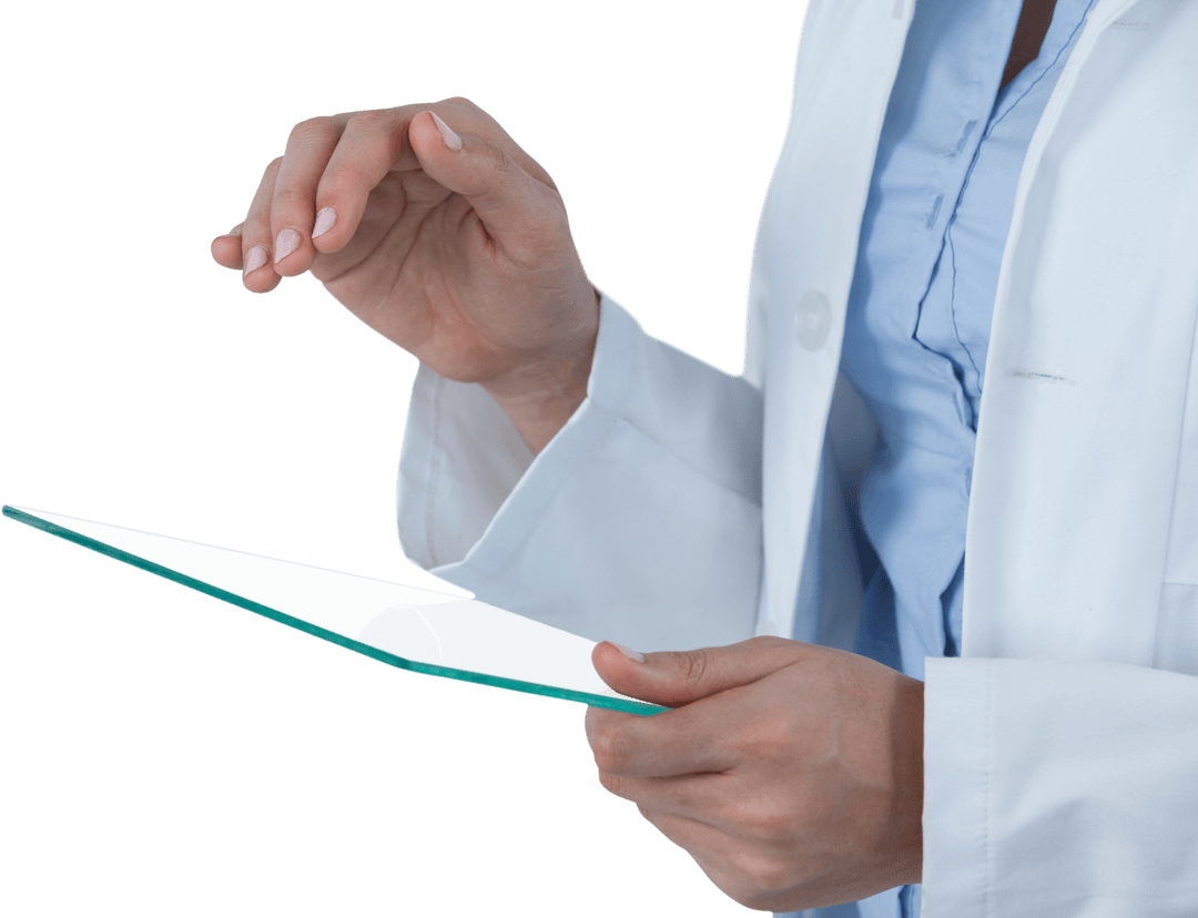 Transparent Doctor Using Digital Tablet in Lab Coat