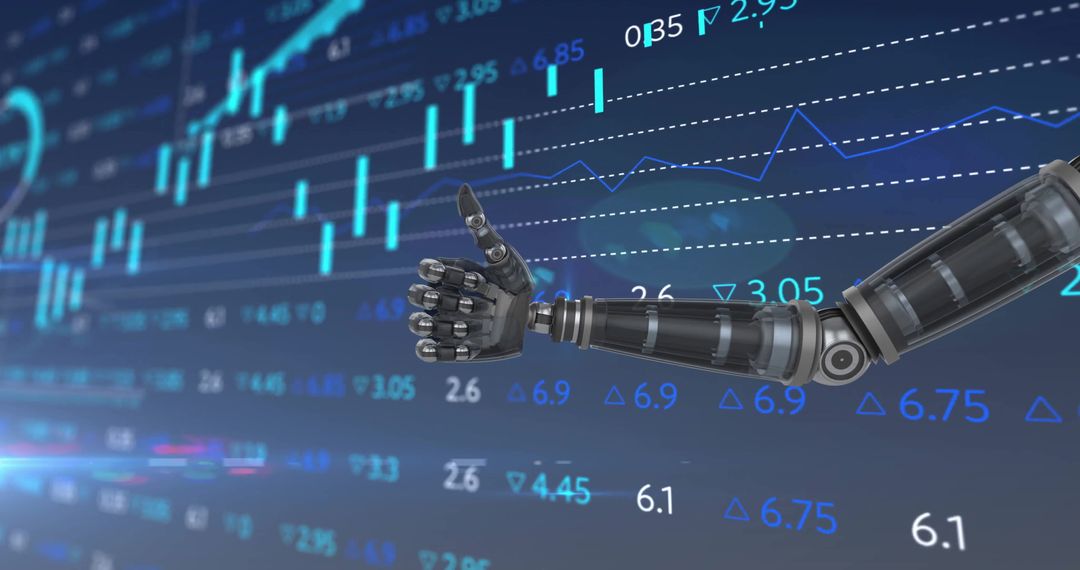 Robotic Arm Analyzing Financial Market Data for AI Technology