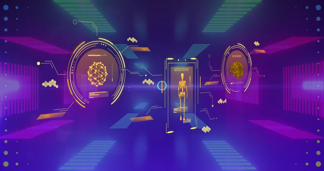Futuristic Digital Interface with Data Processing Elements in Virtual Tunnel