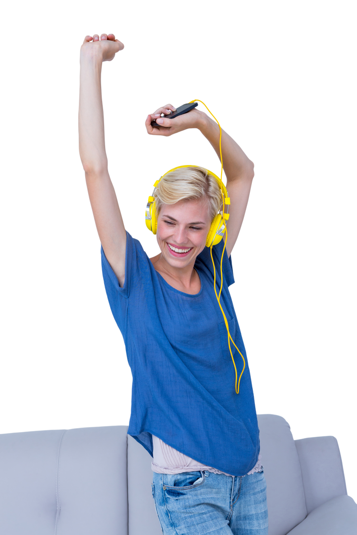 Transparent Joyful Woman Listening to Music with Headphones and Phone - Download Free Stock Images Pikwizard.com