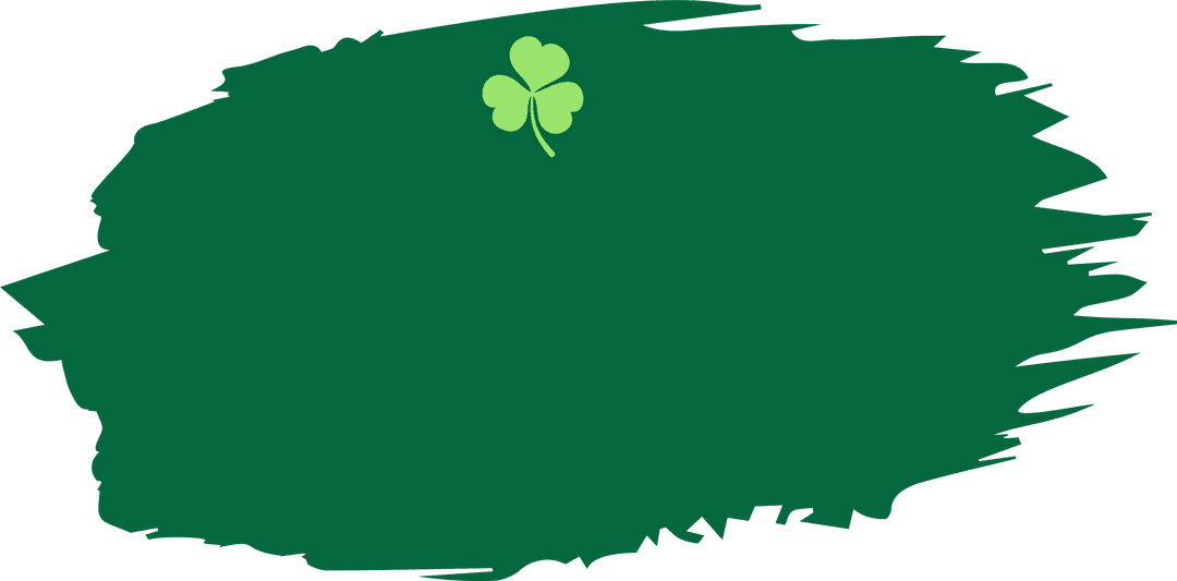 Abstract Green Brush Stroke with Clover on Transparent Background