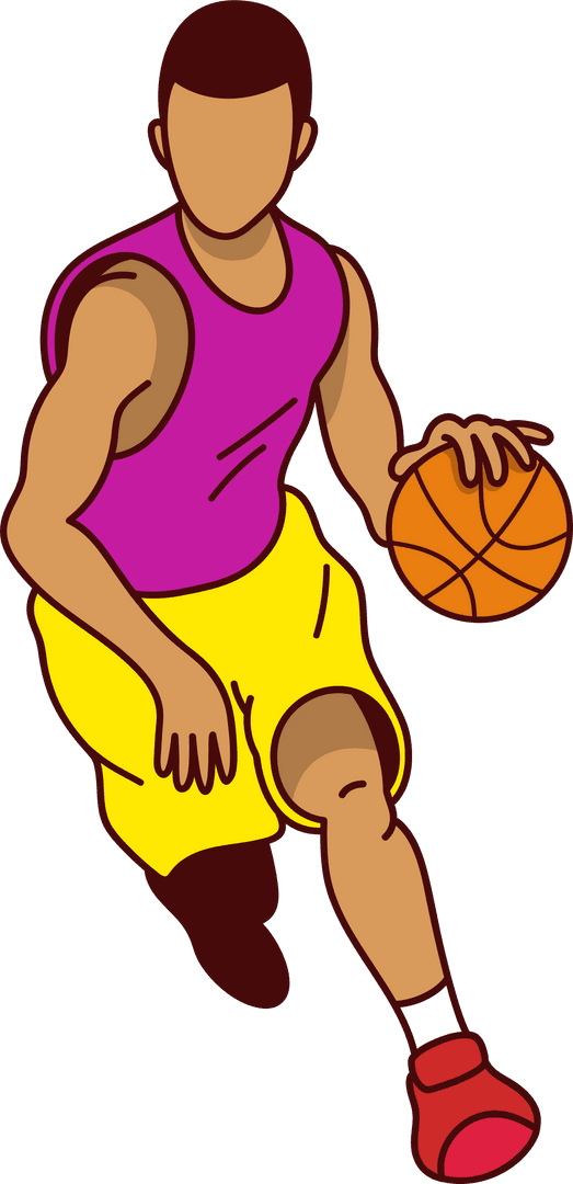 Cartoon Basketball Player Dribbling with Transparent Background