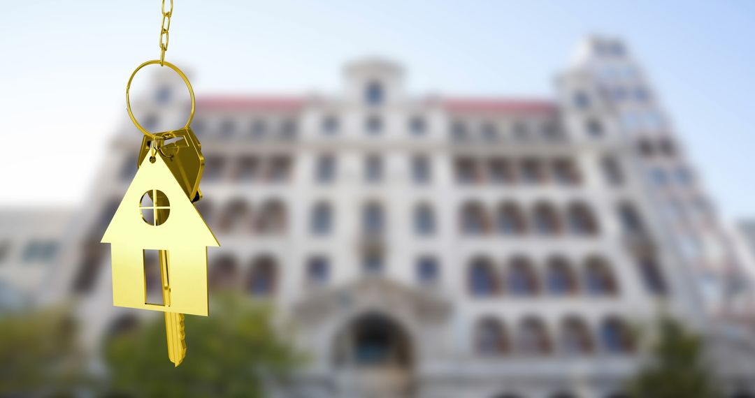 Gold Key with House Charm Symbolizing Home Ownership