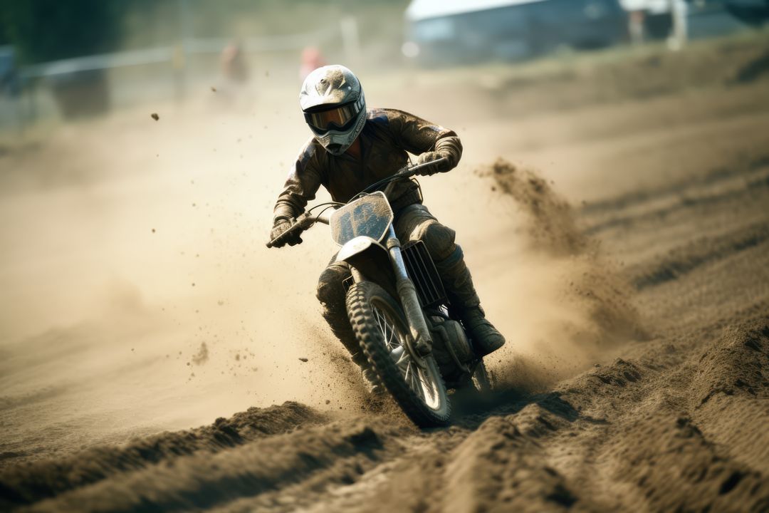 Man riding racing bike on dirt track, created using generative ai technology - Free Images, Stock Photos and Pictures on Pikwizard.com