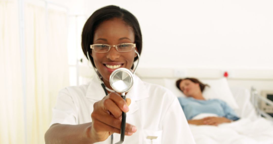 Confident Female Doctor with Stethoscope in Hospital - Free Images, Stock Photos and Pictures on Pikwizard.com