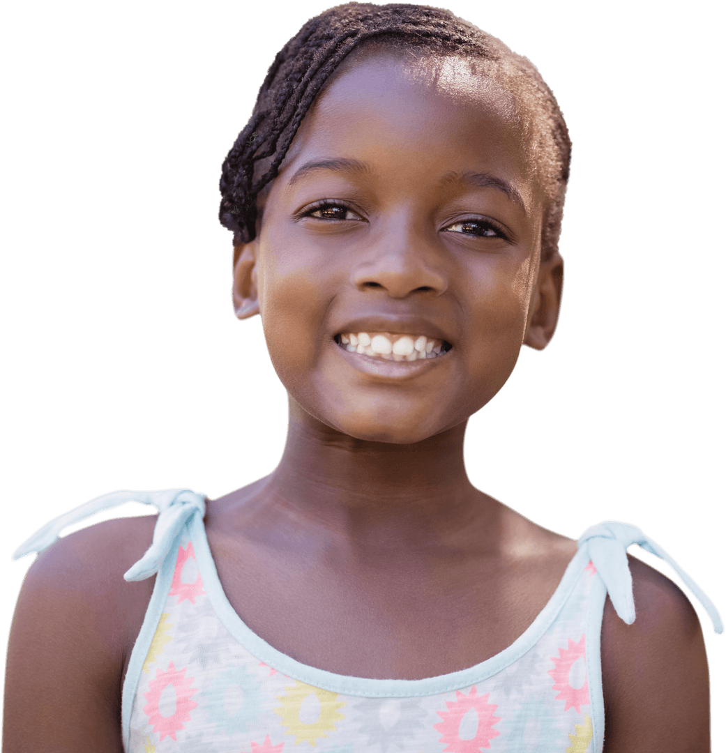 Smiling Girl with Transparent Background in Floral Outfit