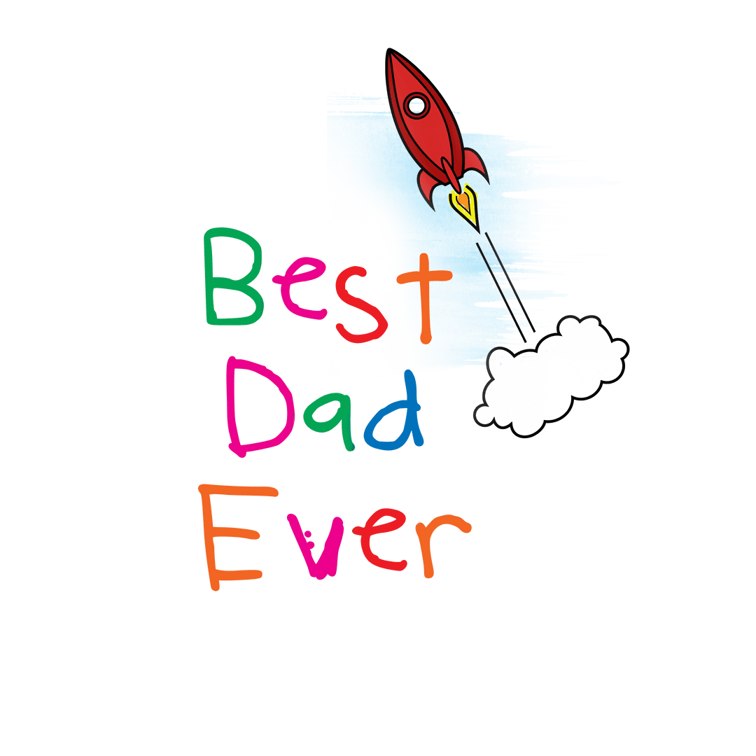 Colorful Father's Day Text with Rocket Illustration on Transparent Background
