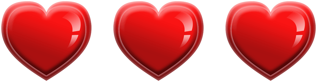 Three Red Hearts Arranged in Transparent Row on White Background
