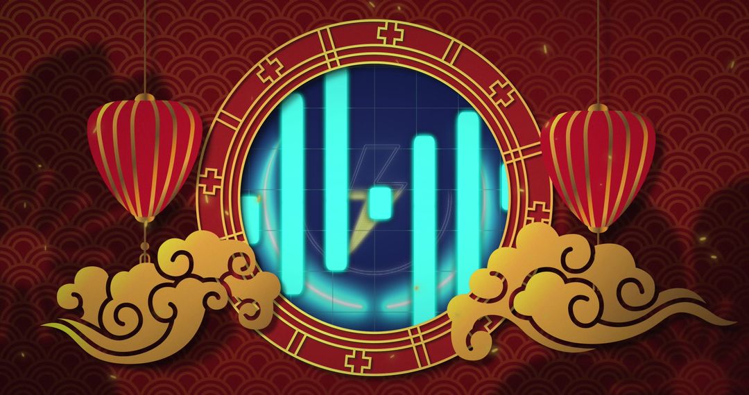 Festive Lantern Frame with Glowing Bar Chart Design