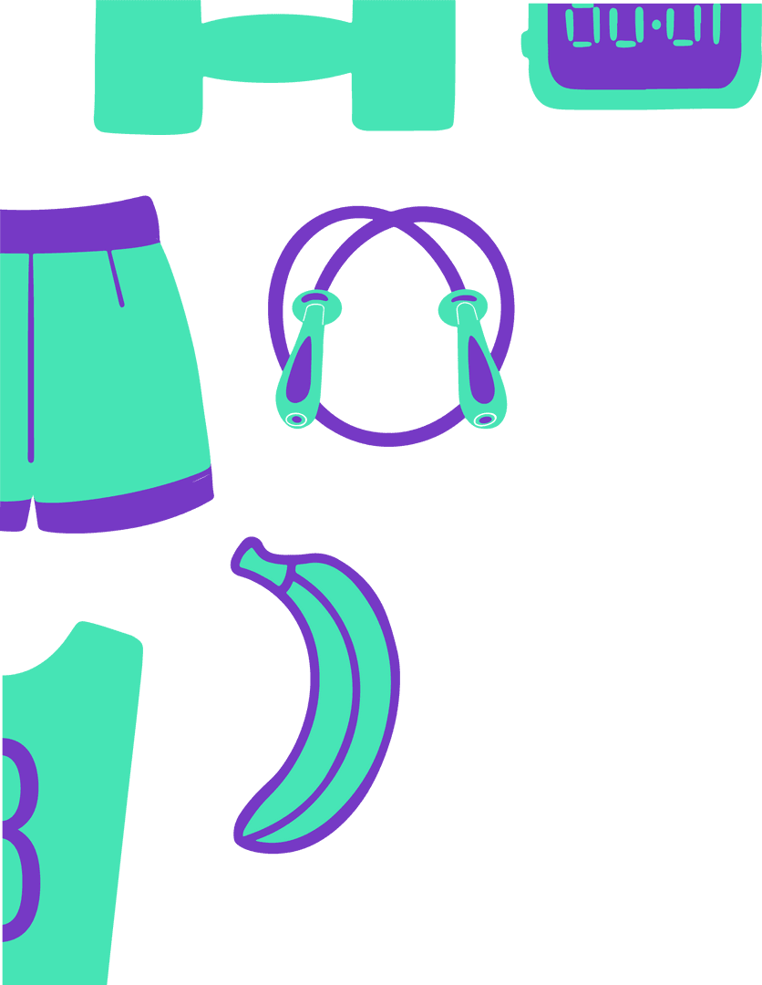 Transparent Fitness Icons on Turquoise Background