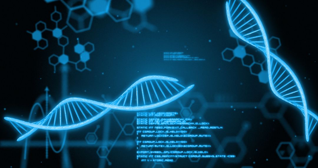 DNA Helix Set Against Futuristic Digital Code Background