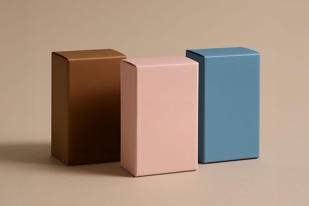 Elegant Minimalist Boxes on Tan Backdrop for Packaging Design