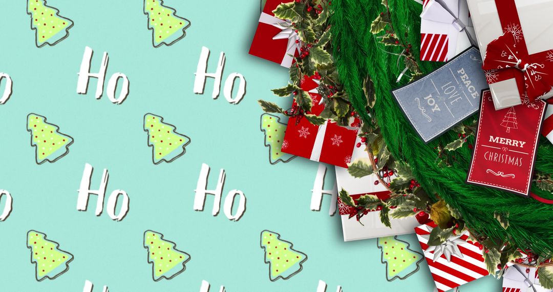 Festive Background with Christmas Gifts and Tree Branches