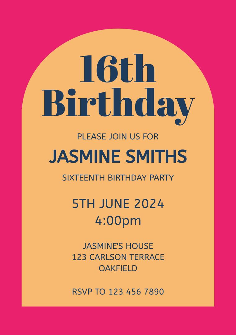 Colorful 16th Birthday Invitation With Event Details - Download Free Stock Templates Pikwizard.com