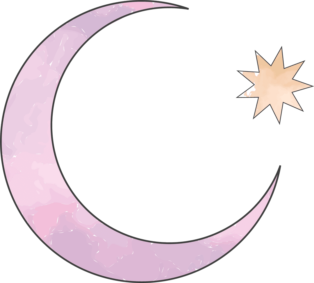 Transparent Background Pastel Crescent Moon with Eight-Pointed Star