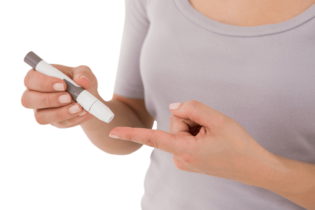 Diabetic Woman Using Transparent Blood Glucose Monitor