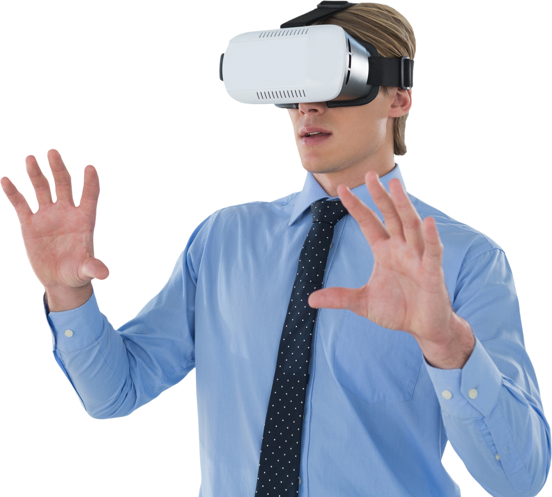 Businessman Engaging with Transparent Virtual Reality Technology - Download Free Stock Images Pikwizard.com