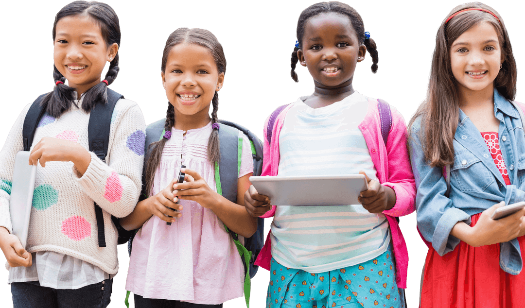 Diverse Group of Friends with Tablets on Transparent Background