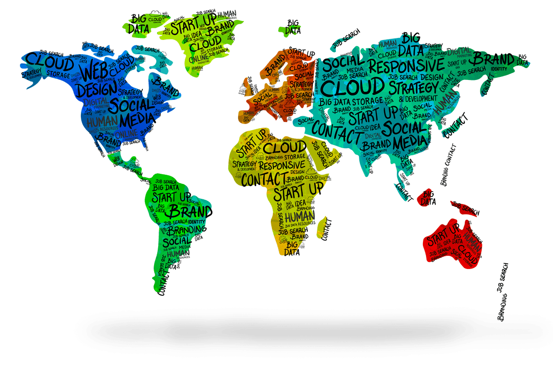 Digital Business Text on Transparent World Map Illustration