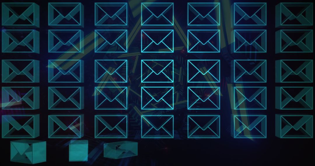 Grid of Neon Envelope Icons on Dark Digital Background