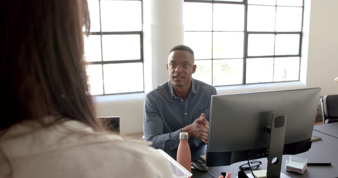 Professional Discussion in Bright Office Environment