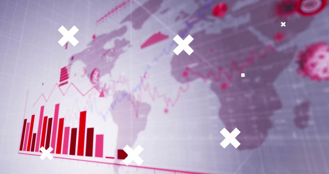 Global Financial Data Visualization with Red Bar Graph and World Map