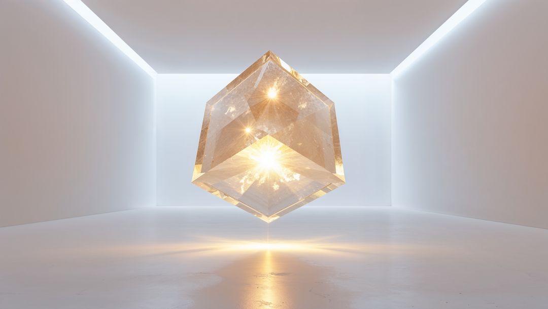 Floating Glowing Cube in Minimalist Gallery