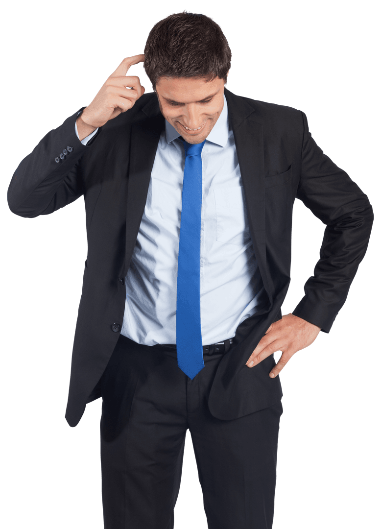 Transparent Background of Businessman Scratching Head in Thought