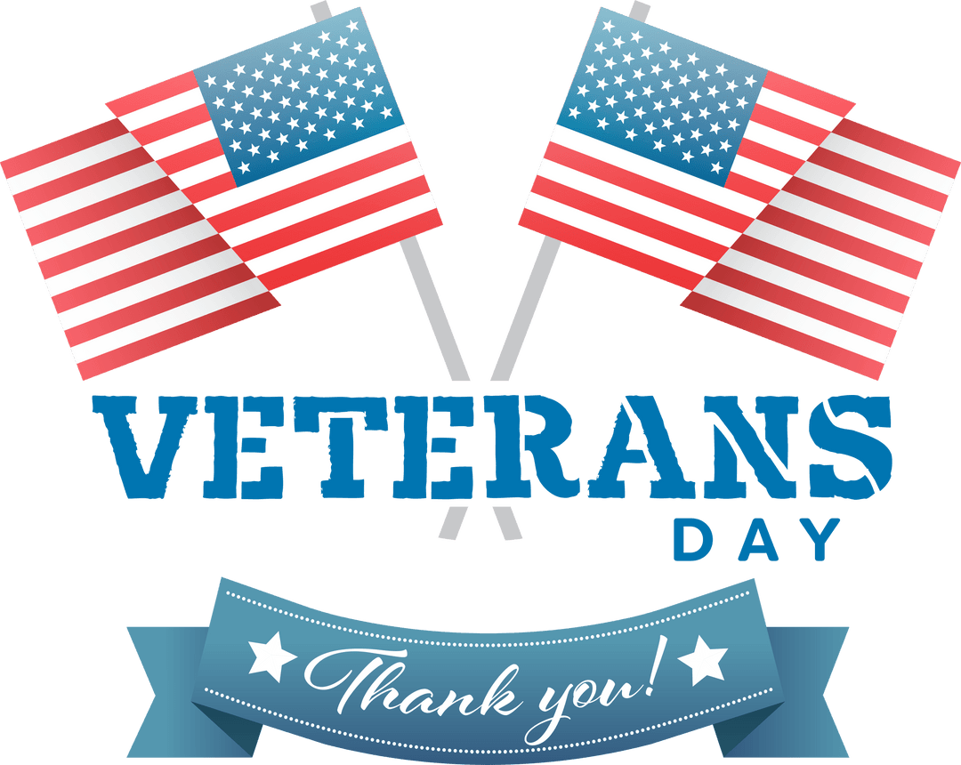 Transparent Veterans Day Celebration Emblem with Flags and Thank You Banner
