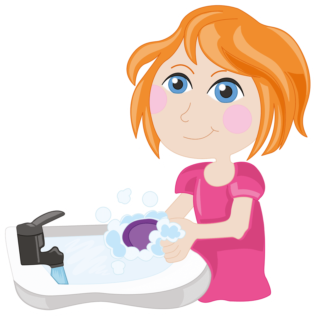 Happy Child Washing Dishes Transparent Background Illustration
