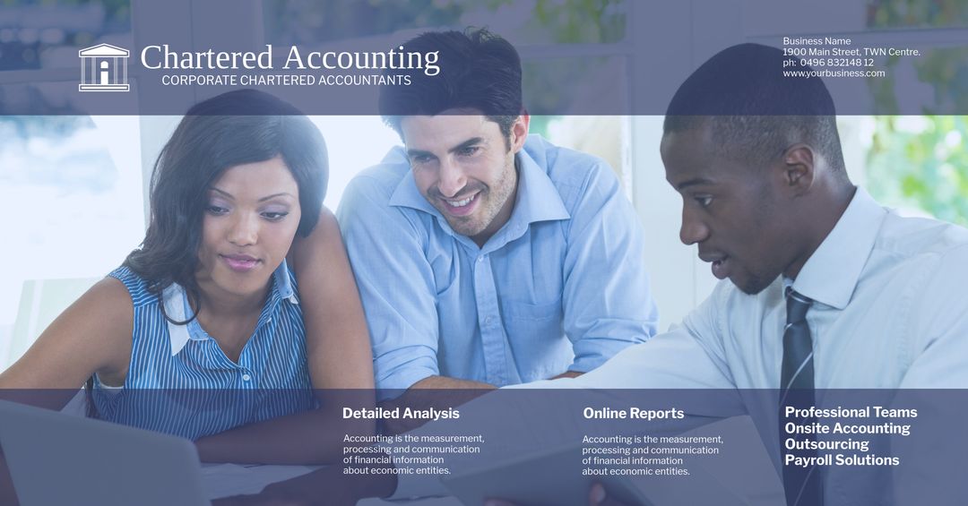 Diverse Team of Professional Accountants Collaborating on Financial Projects