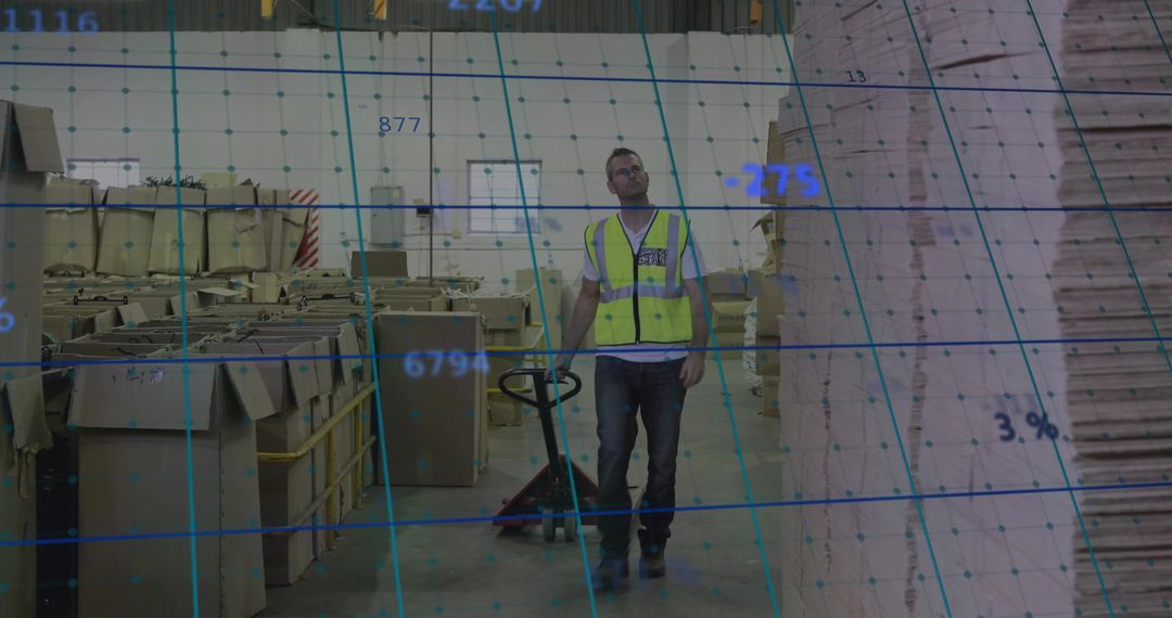 Warehouse Worker Moving Pallets with Pallet Jack